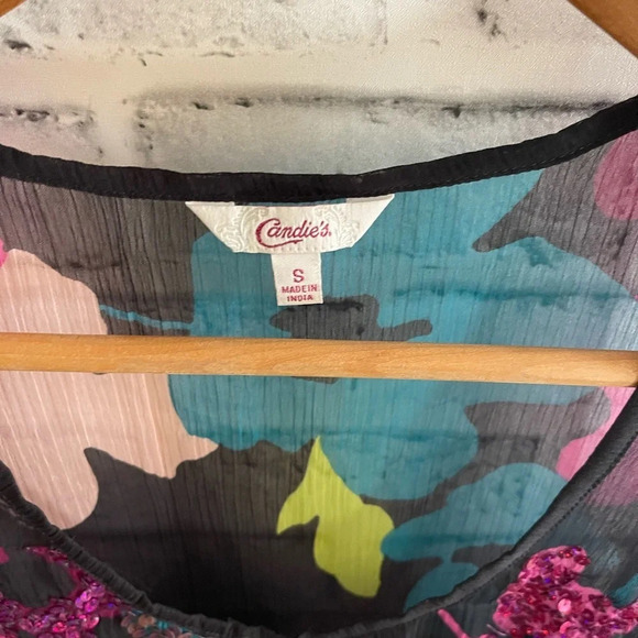 Women’s sheer floral sequin sleeveless blouse Small - Picture 3 of 4